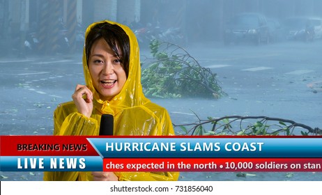 Asian American Weather Reporter Live Report In Storm