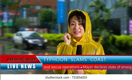 Asian American Weather Reporter Live Report In Storm