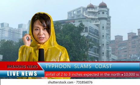 Asian American Weather Reporter Live Report In Storm