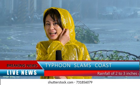 Asian American Weather Reporter Live Report In Storm