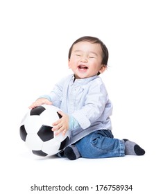 Asian Baby Boy Feel Excited Playing Soccer Ball