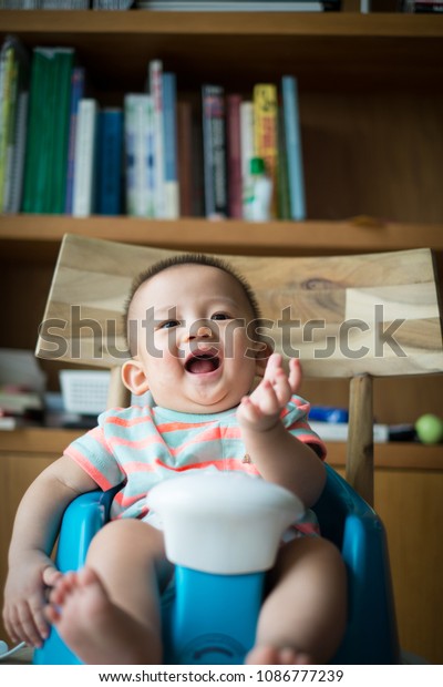 Asian Baby Boy Sitting Front Bookshelf Stock Photo Edit Now