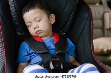 Asian Baby Boy Sleeping In The Carseat