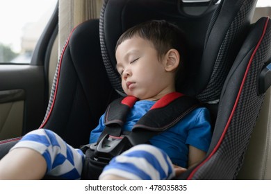 Asian Baby Boy Sleeping In The Carseat