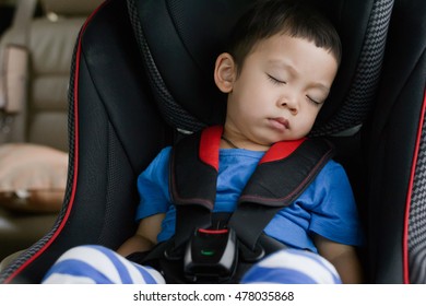 Asian Baby Boy Sleeping In The Carseat