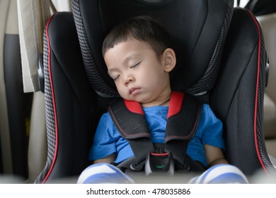 Asian Baby Boy Sleeping In The Carseat