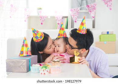 Asian Baby With Family Celebrating Baby Birthday Party