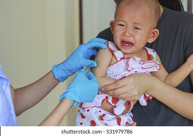 Asian Baby Girl Crying When Getting Vaccine,blurry