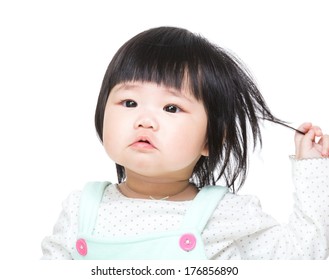 Asian Baby Girl Touch Hair