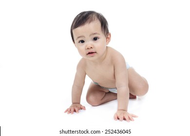 A Asian Baby On A Studio White Background