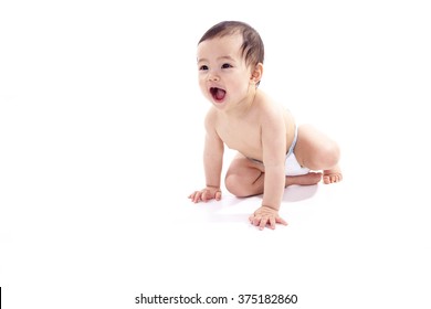 A Asian Baby On A Studio White Background