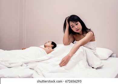 Asian Beautiful Woman Upset Her Boyfriend After Having Sex,couple Or Sex Problem Concept