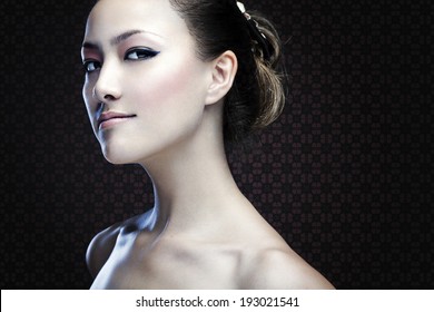 Asian beauty face closeup portrait with clean and fresh elegant lady 