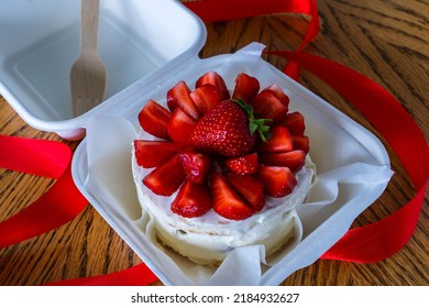 Asian bento box cake, small korean bento cake with rainbow inscription good day. Delicious beautiful dessert. cake gift holiday. Korean style for one person. wooden fork cake for one person. - Shutterstock ID 2184932627