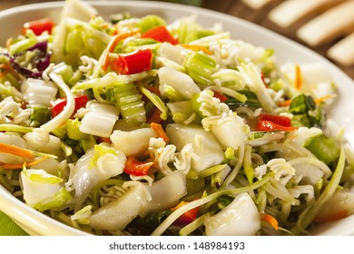 Asian Bok Choy And Ramen Salad In A Bowl