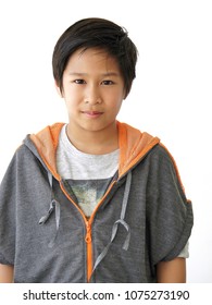 Asian Boy 10 Years Old On White Background