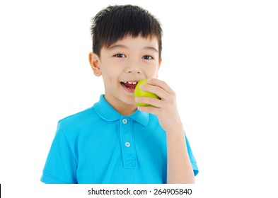 Asian Boy Eating An Apple