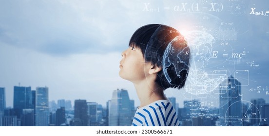 Asian boy and science technology concept. e-learning. EdTech.