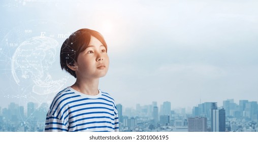 Asian boy and science technology concept. e-learning. EdTech.