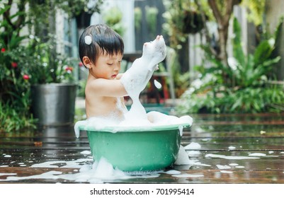 Asian Boy Shower Bubble