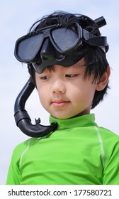 Asian Boy Wearing Snorkeling Gear