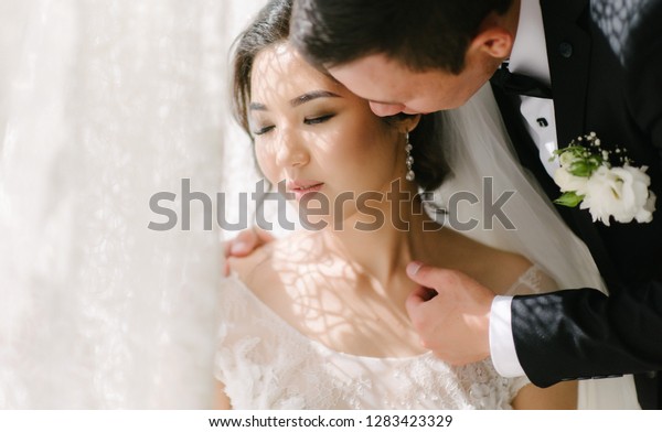 Asian Bride Groom Kiss Stock Photo (Edit Now) 1283423329