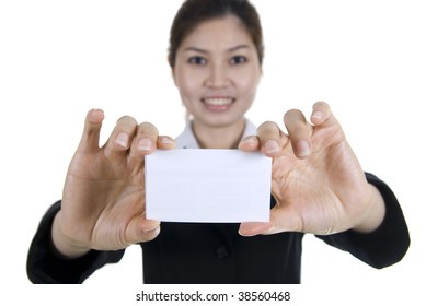 Asian Buisness Women With Blank Name Card