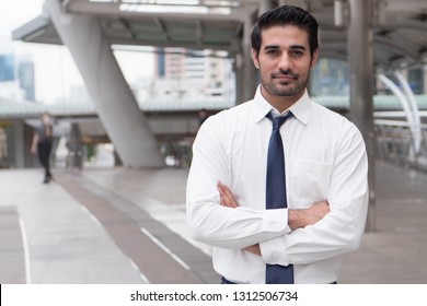 Asian Business Man Crossing Arm; Portrait Of Asian, North Indian Successful And Confident Businessman