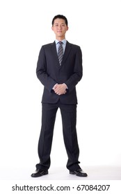 Asian Business Man, Full Length Portrait On White Background.