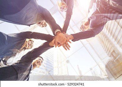 Asian Business Teamwork Help Together, Team Success On Business Integrity Corporate Partnership. Build Work Meeting Friendship, Trusting Partnership Relationship Unity & Strong Community Connection. 