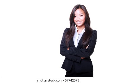 Asian Business Woman With Arms Folded Isolated On White Background