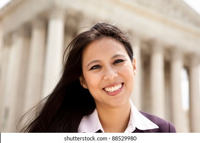 Asian Business Woman In Front Of The Supreme Court Building In Washington DC