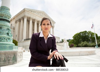 Asian Business Woman In Front Of The Supreme Court Building In Washington DC