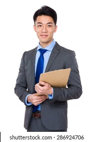 Asian businessman hold with clipboard