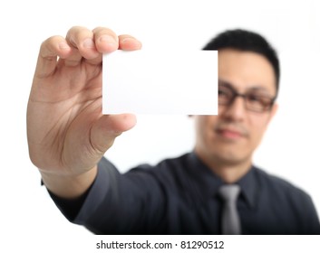 Asian Businessman Holding A Business Card