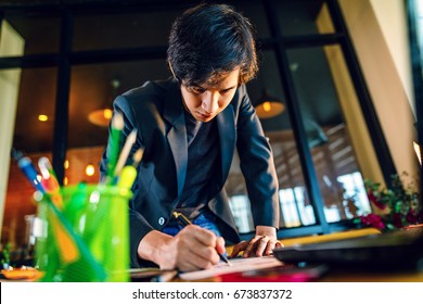 Asian Businessman Start Up Working At Home