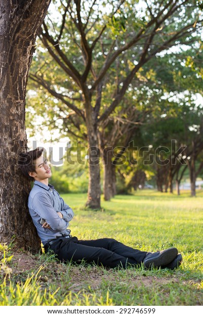 Asian Businessmen Sleep Outdoor Under Tree Stock Photo (Edit Now) 292746599