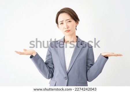 Asian businesswoman giving up in white background
