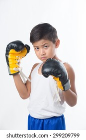 Asian Child Boxer On White Background