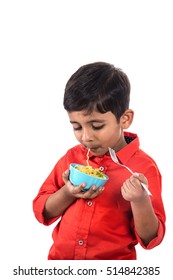 Asian Child Eating Delicious Noodle, Indian Kid Eating Noodles On White Background