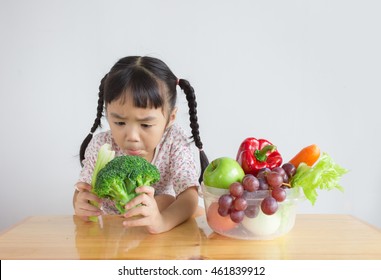 Asian Child Hate Vegetables And Fruits, Bored , Dislike Vegetable