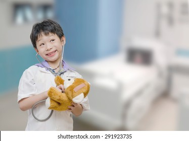 Asian Child Pretend To Be Doctor In Hospital