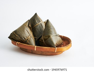 Asian Chinese Rice Dumpling, Zongzi isolated on white background. Usually taken during festival occasion.