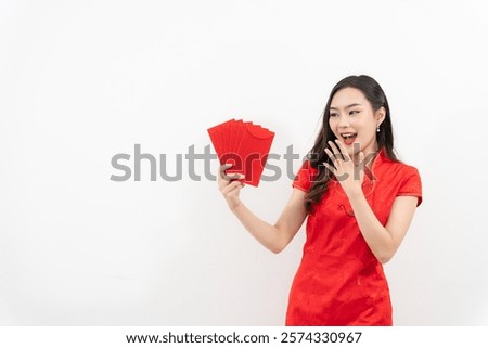 Similar – Image, Stock Photo Woman holding red lucky clover in hand
