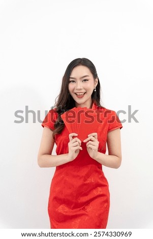 Similar – Image, Stock Photo Woman holding red lucky clover in hand