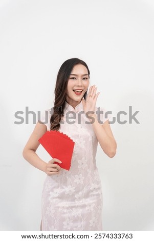 Similar – Image, Stock Photo Woman holding red lucky clover in hand