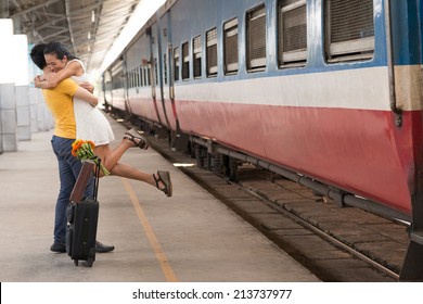 Asian Couple Happy To Meet Again