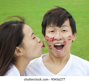 Asian Couple With Kissing