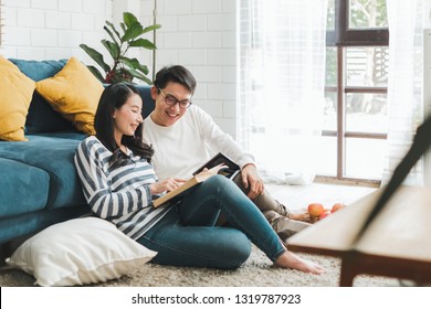 Asian Couple Man And Woman Talking Working  Spend Time Together At Home, Asian Couple Family Lifestyle Concept