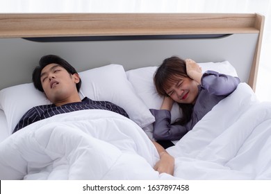 Asian Couple Problem Young Girl Can't Sleep Because Of Her Man's Snoring